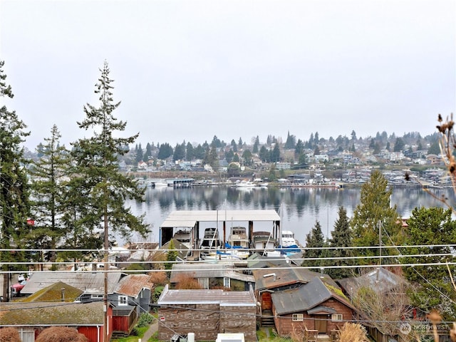 view of dock with a water view