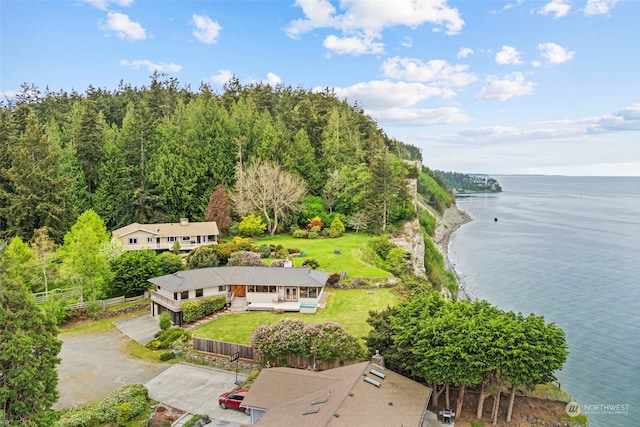 aerial view with a water view