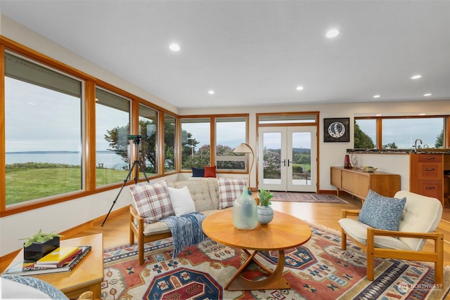 interior space with sink and french doors