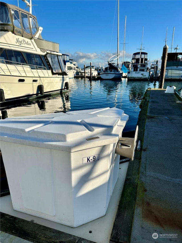 dock area featuring a water view