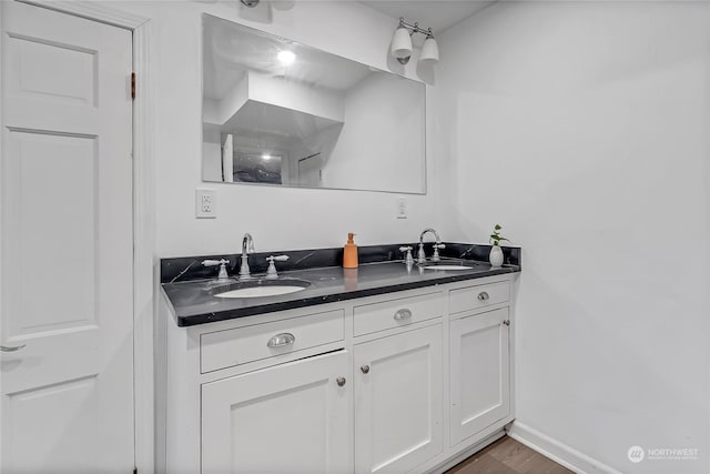 bathroom with vanity and wood-type flooring