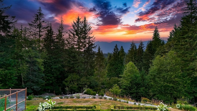 nature at dusk with a mountain view