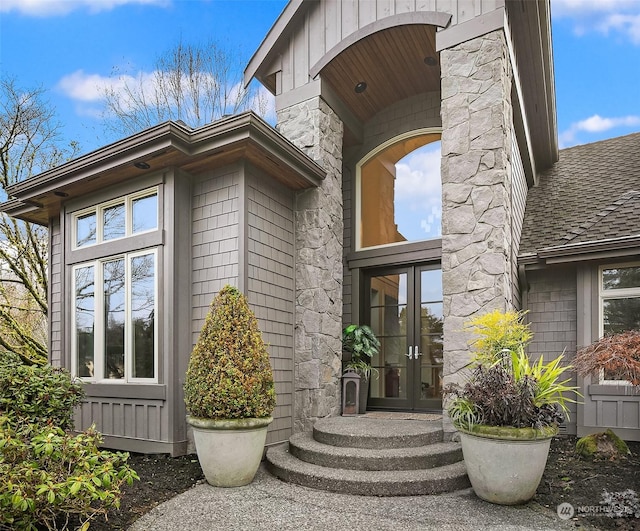 doorway to property featuring french doors