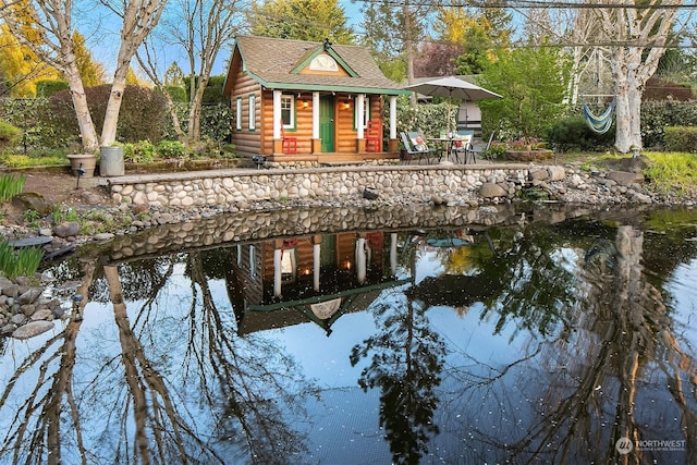 view of dock with a water view