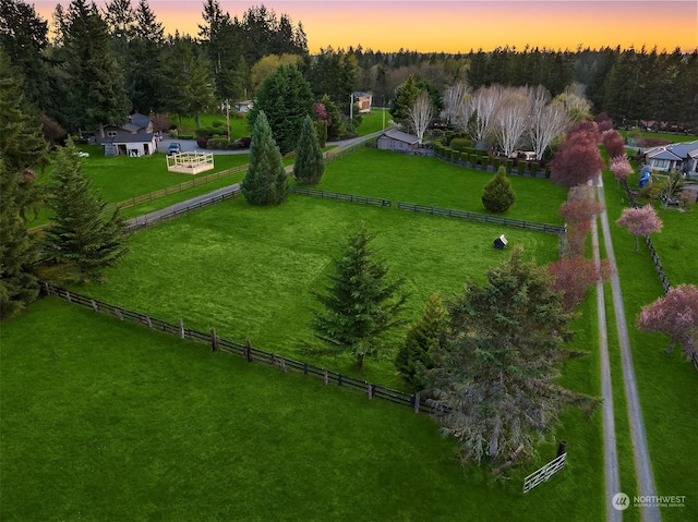 aerial view at dusk with a rural view