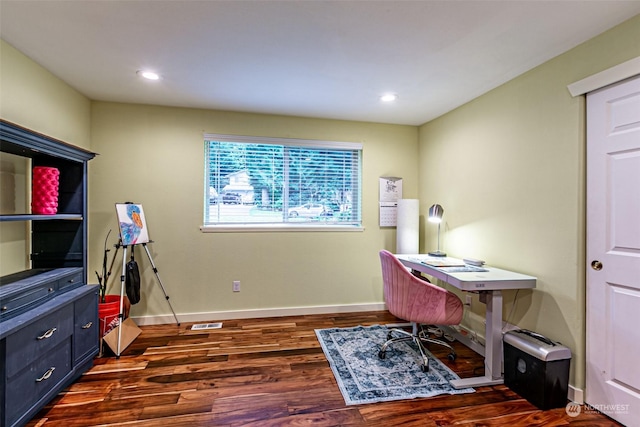 home office featuring dark hardwood / wood-style floors