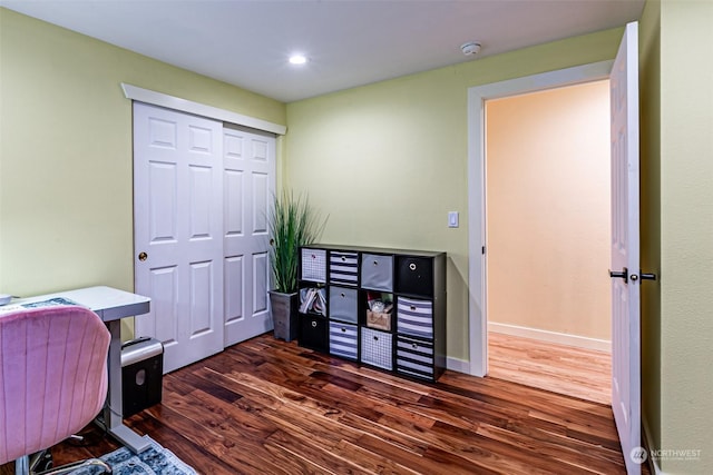 office space featuring dark wood-type flooring