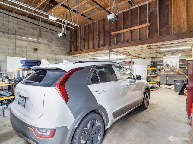 garage with a garage door opener