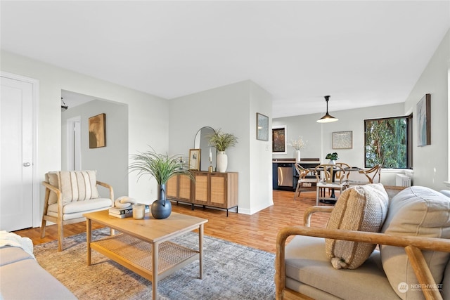 living room featuring light wood-type flooring