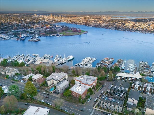 aerial view featuring a water view