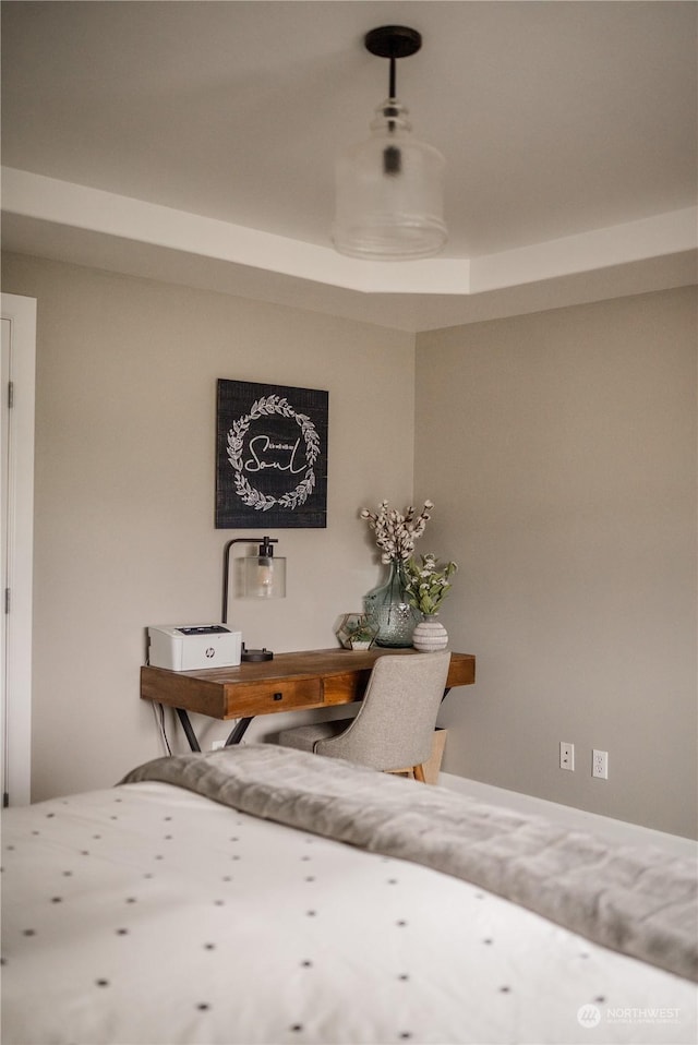 unfurnished bedroom with a tray ceiling