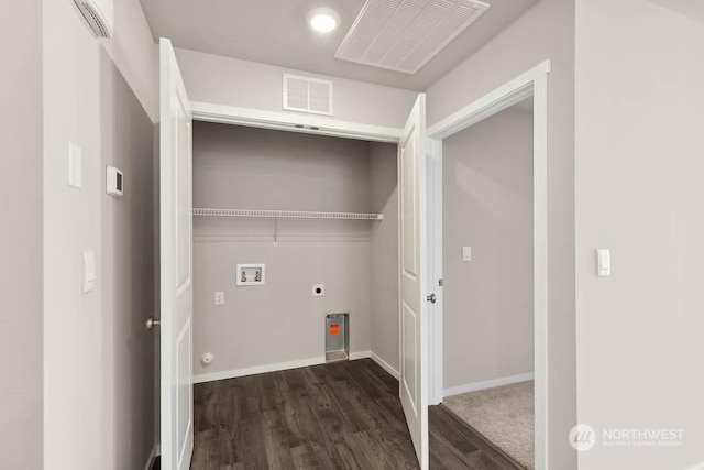 laundry room with washer hookup, hookup for an electric dryer, and dark hardwood / wood-style flooring