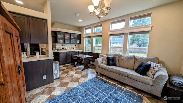 living room with a chandelier