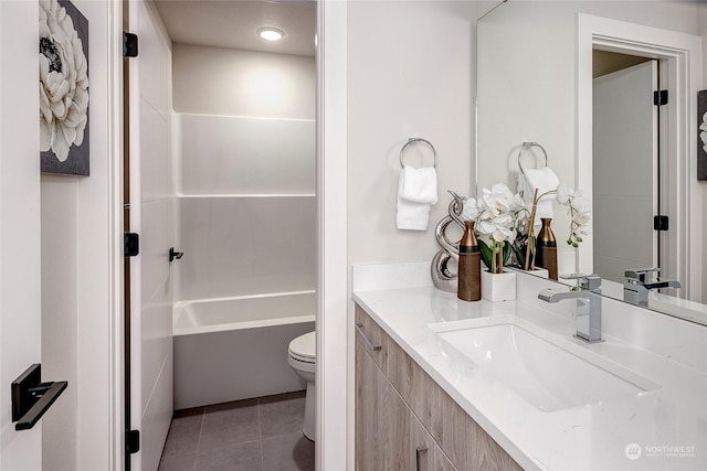 bathroom featuring vanity, tile patterned floors, and toilet