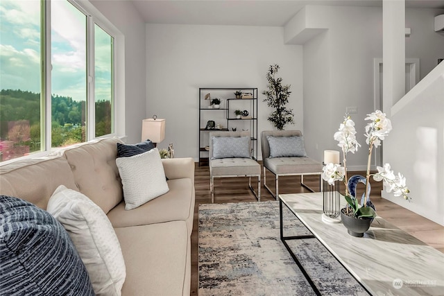 living room with hardwood / wood-style flooring