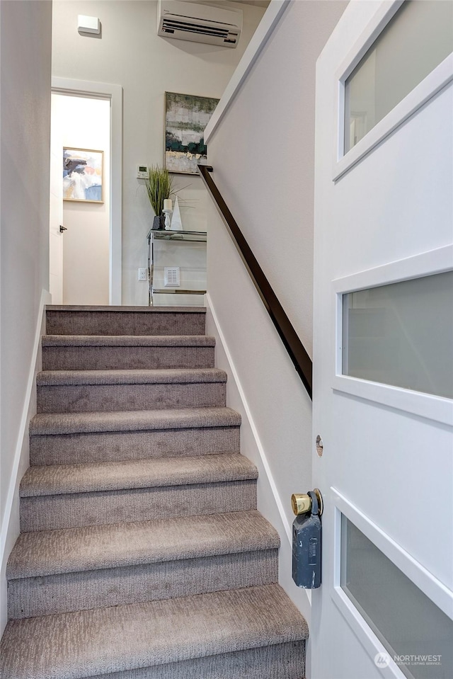 stairway with an AC wall unit