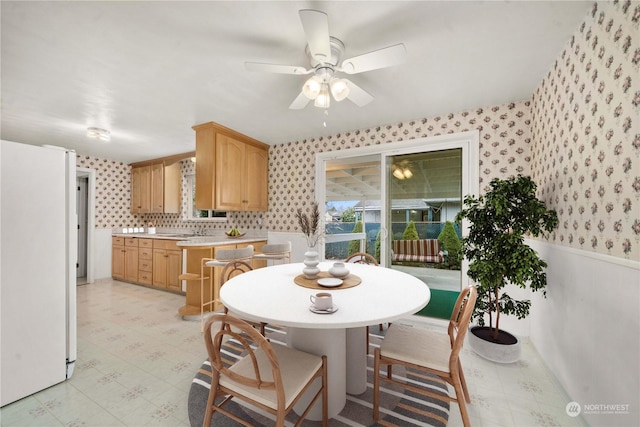 dining space with ceiling fan