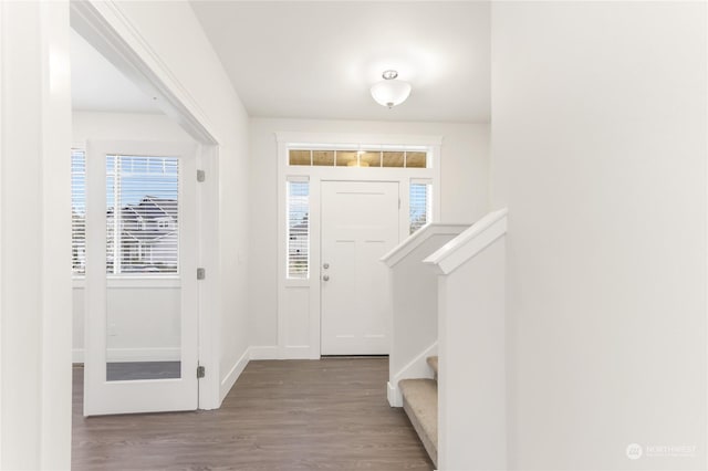 entryway with hardwood / wood-style floors