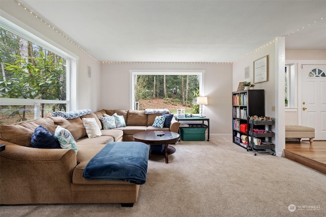 living room featuring carpet floors