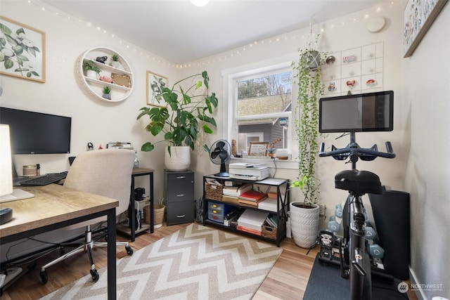 office with light wood-type flooring