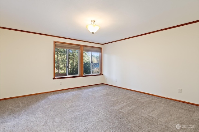 carpeted spare room with ornamental molding