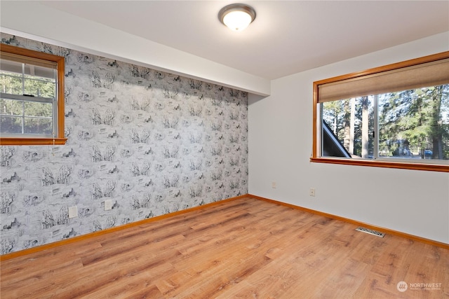 empty room with a wealth of natural light and wood-type flooring