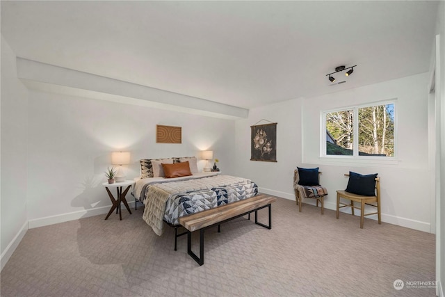 bedroom featuring light colored carpet