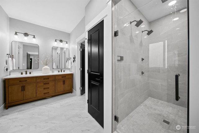 bathroom with vanity and walk in shower