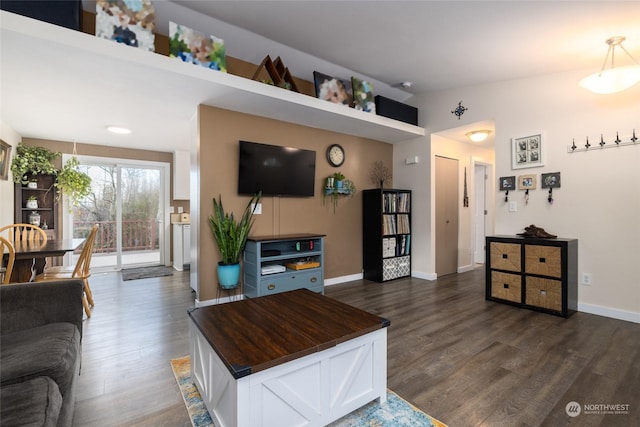 living room with dark wood-type flooring