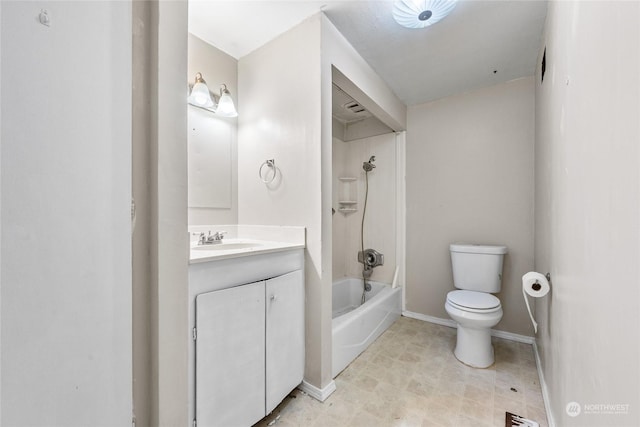 full bathroom with vanity, toilet, and shower / washtub combination