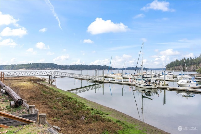 view of dock with a water view