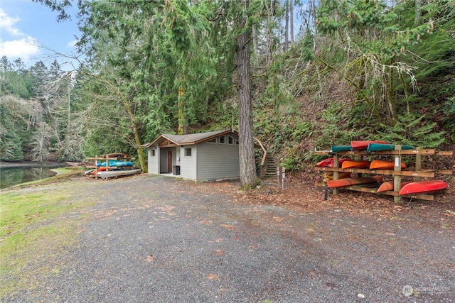 exterior space with an outbuilding