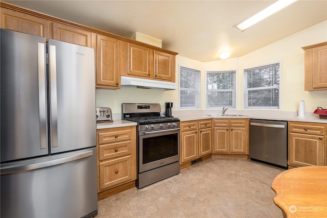 kitchen with sink and appliances with stainless steel finishes