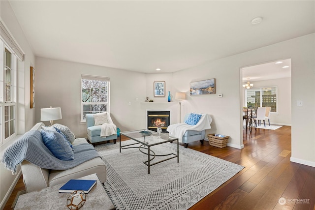 living room featuring dark hardwood / wood-style floors