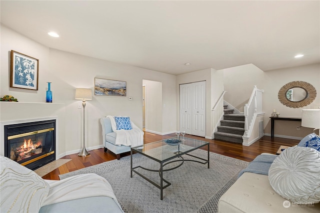 living room with dark wood-type flooring