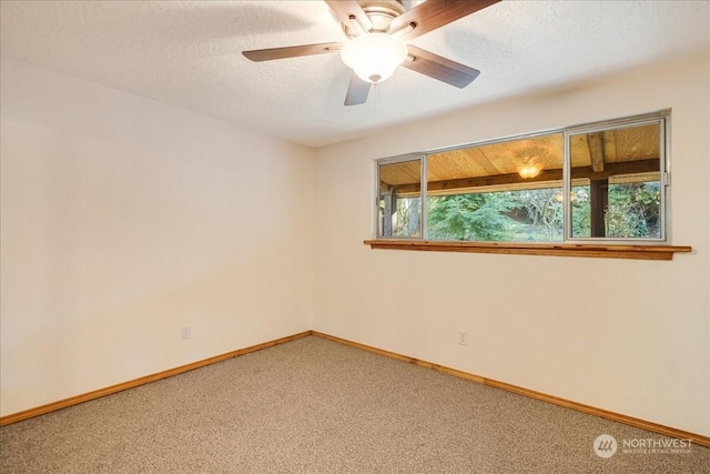 spare room with ceiling fan, carpet flooring, and a textured ceiling