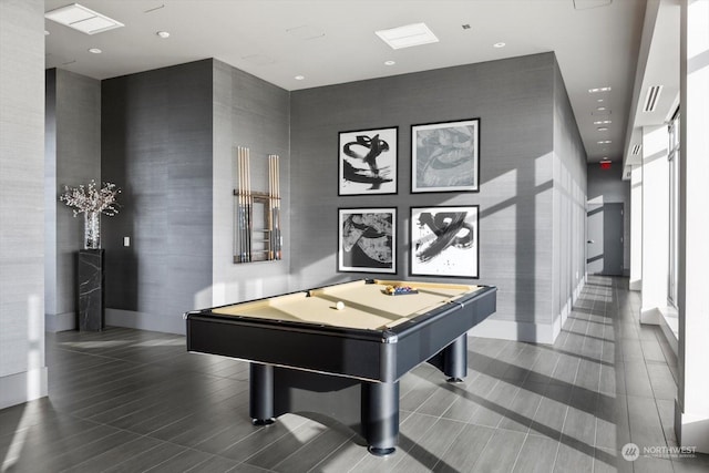 rec room with dark tile patterned flooring and billiards