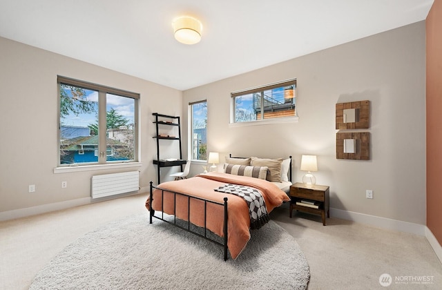 bedroom with carpet floors and baseboards