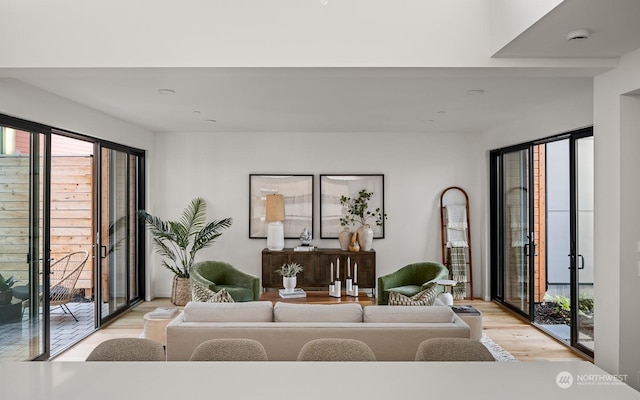 living room featuring light wood-type flooring