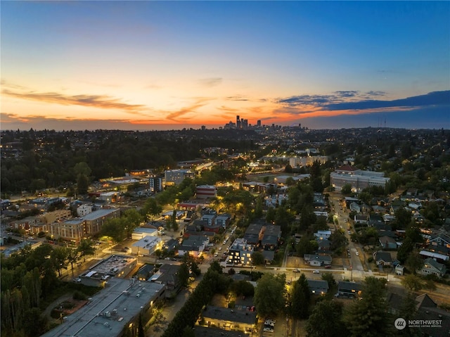 view of aerial view at dusk