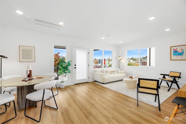 living room with plenty of natural light and light wood-type flooring