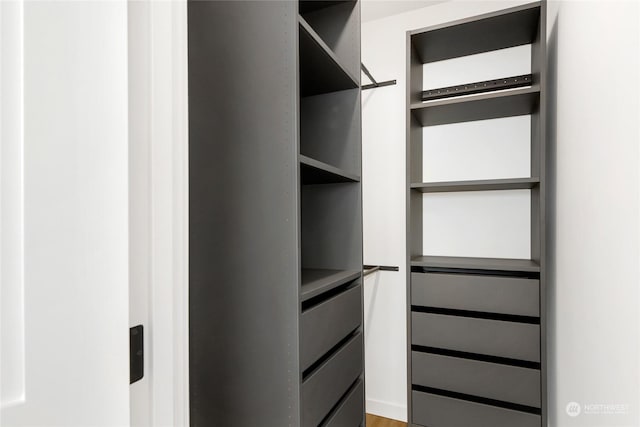 walk in closet featuring hardwood / wood-style flooring