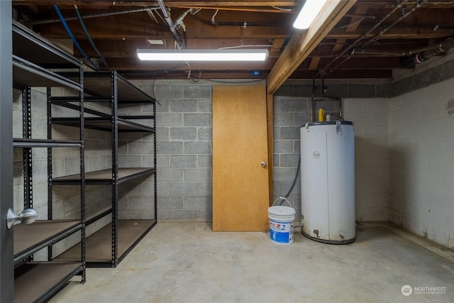 basement with water heater