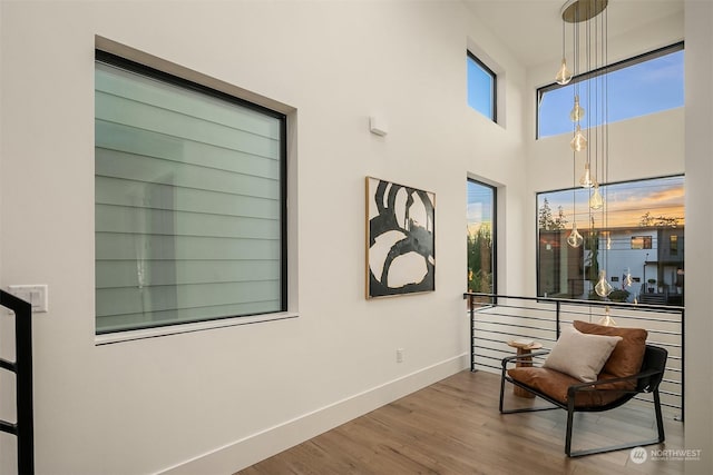 sitting room with hardwood / wood-style floors