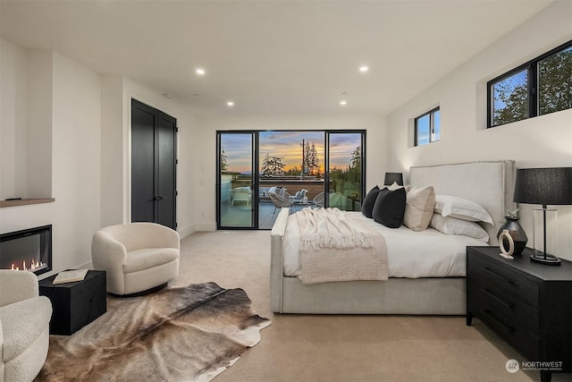 carpeted bedroom featuring access to exterior