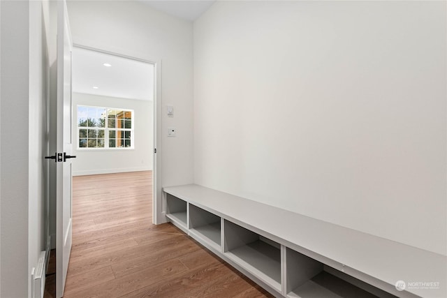 mudroom featuring light wood-type flooring