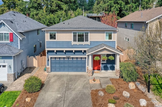 front facade with a garage