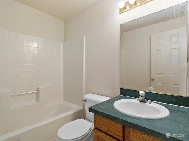 full bathroom featuring  shower combination, vanity, and toilet