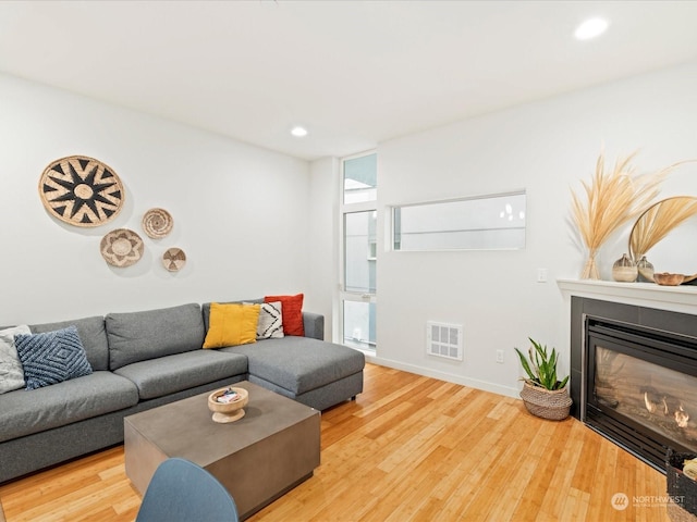 living room with light hardwood / wood-style flooring