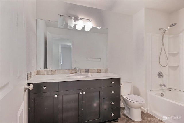 full bath with toilet, shower / bath combination, and vanity